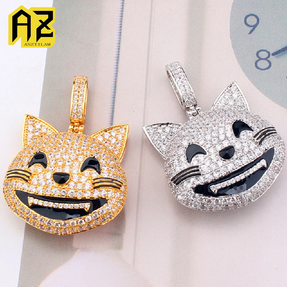 

Anztilam Ins Cat Iced Out Pendant with Long Link Chain Necklaces for Women Men Hip Hop Jewelry Free Shipping