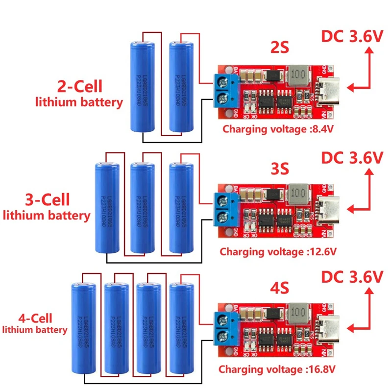 Red board new 2S 3S 4S Type-C to 8.4V 12.6V16.8V boost lithium battery module