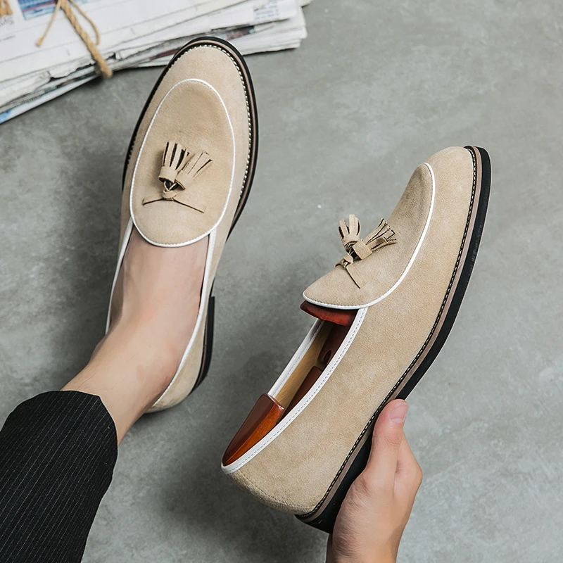 Tassel Loafers Slip-On Loafers Men\'s Casual Mules Shoes Suede Driving Shoes Fashion Mens Moccasins Pointed Banquet Social Shoes