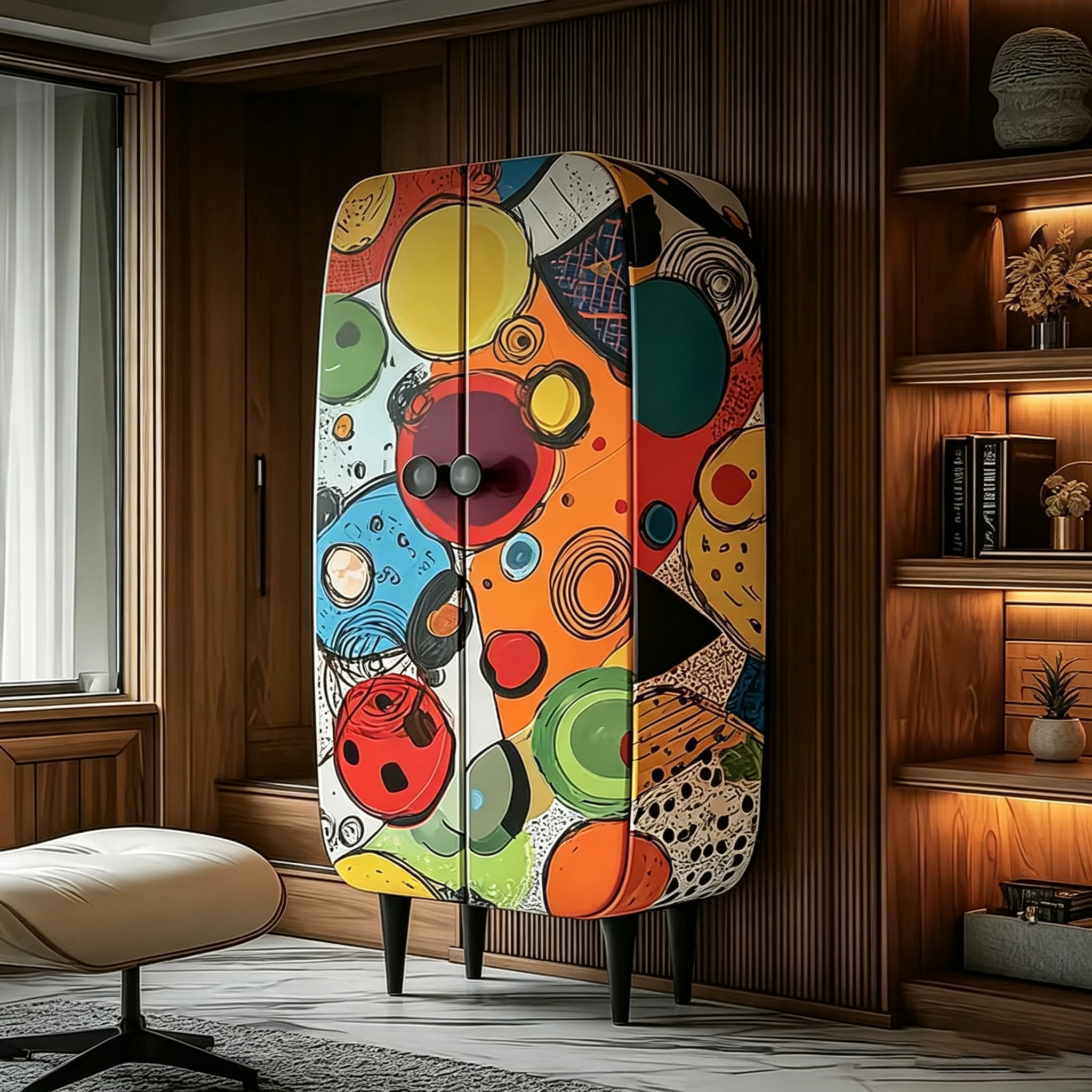 Y*-Modern Pop Art Painted Accent Cabinet Multi Color Geometric Pattern Gloss Cupboard for Villa Interior