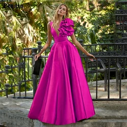 Fuchsia A Line Prom Gowns Satin Draped Long Women Party Dresses Formal Prom Evening Dress Special Occasion Outfits Customized