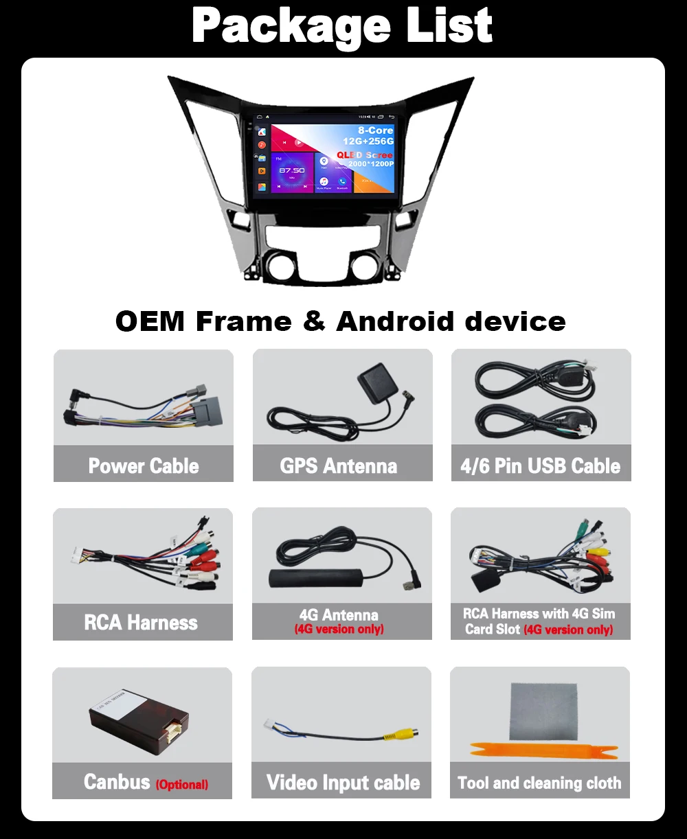 Android 16 para Hyundai Sonata 6 YF 2009-2014, Reproductor Multimedia Estéreo Inalámbrico ZLink CarPlay de 8 Núcleos con Control del Volante 6