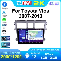 QLED 2K GPS Auto Stereo Car Radio For Toyota VIOS 2007 2008 2009 2010 2011 2012 2013 Yaris Android 13 Multimedia Player Carplay