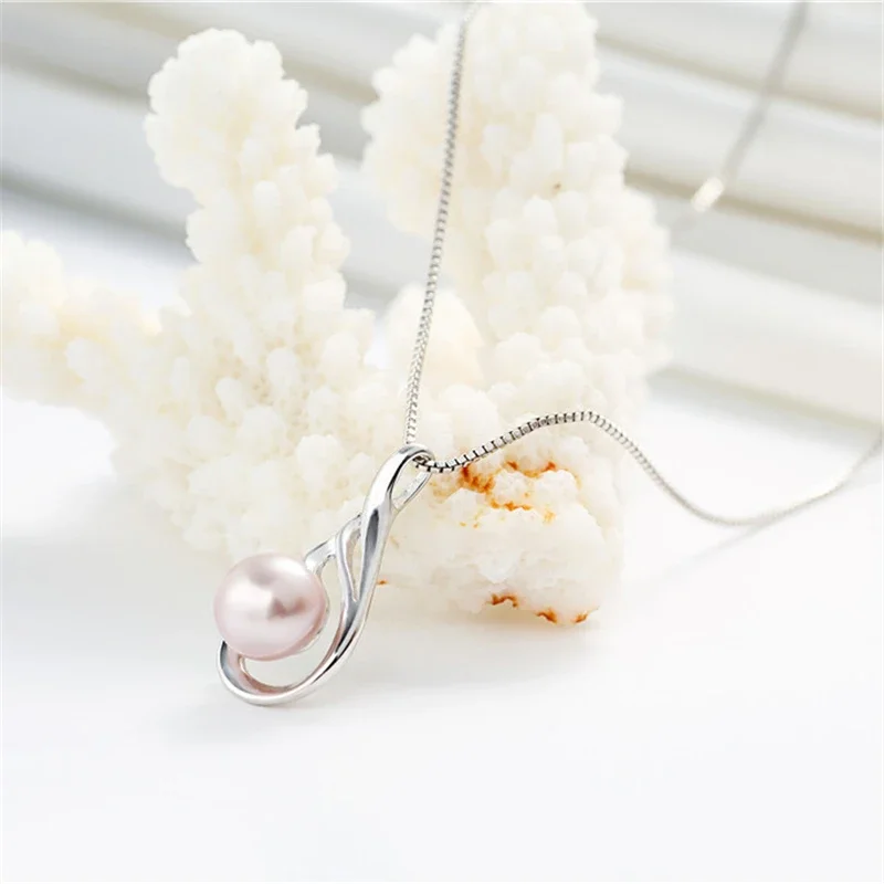 HENGSHENG Freshwater Pearl Elegant Women Pendant 925 Sterling Silver Fine Jewelry Concise Design Wing Pendant Necklace