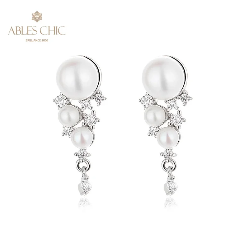 

AC Freshwater Pearls 6.5-7mm and CZ Accent Floral Cluster Studs Solid 925 Silver Drop Earrings PE1019