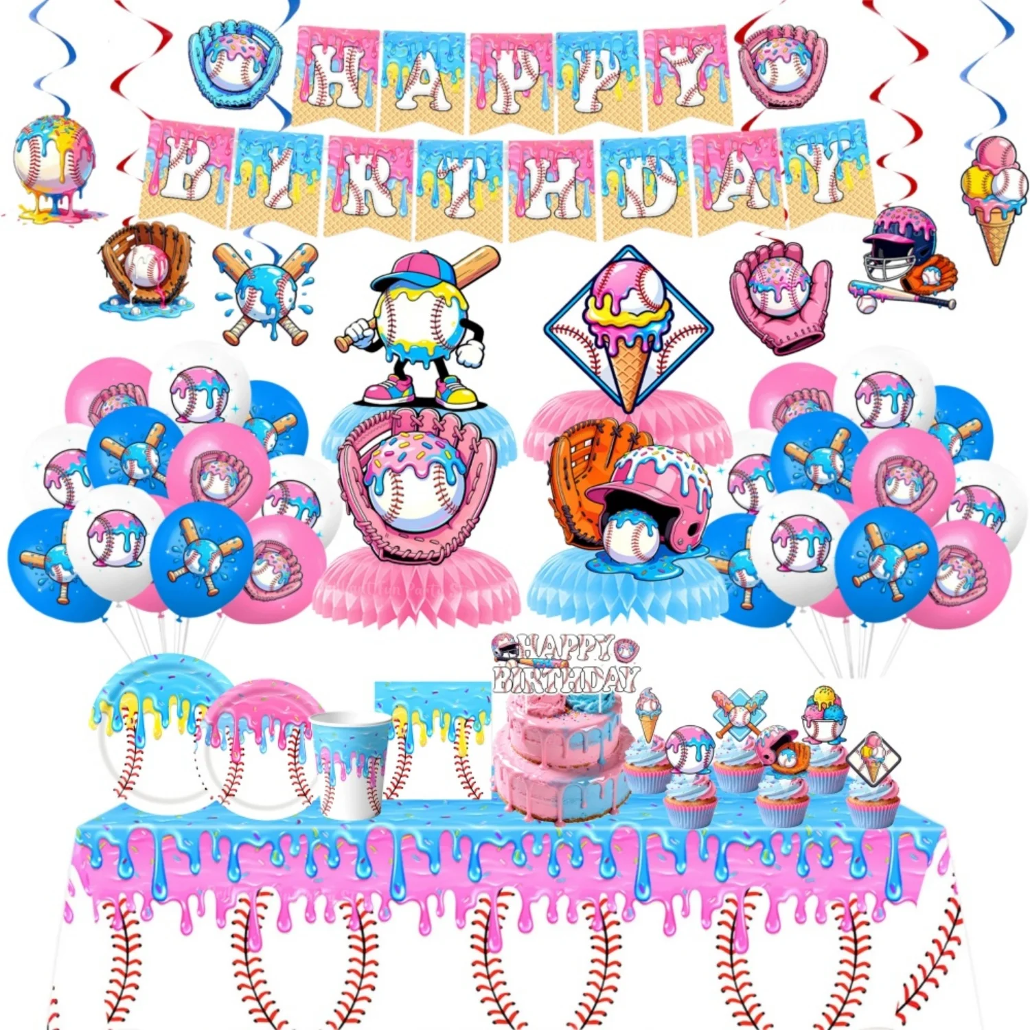 Eis Tropf Baseball Geburtstag Party Dekorationen Pappteller Tasse Servietten Waben Tischdecke Kinder Baby Dusche Party Supplies