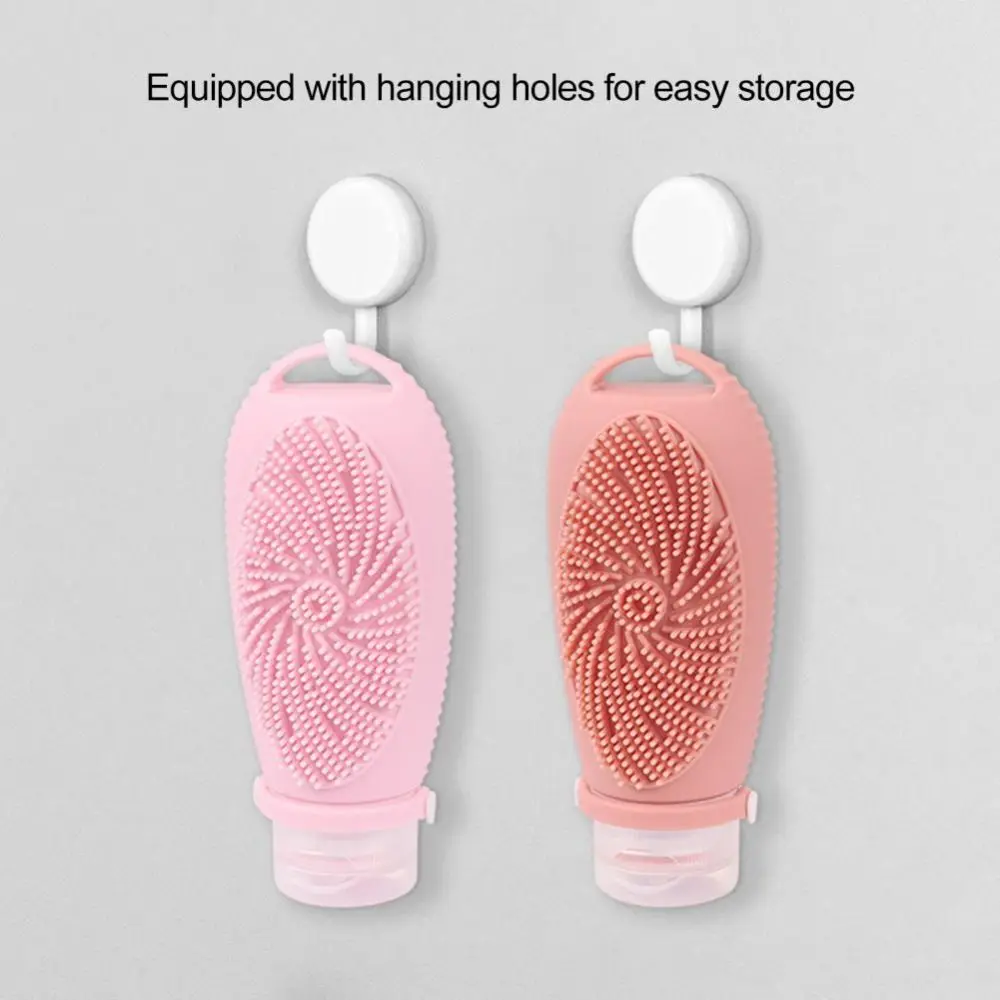

Portable 2 in 1 Shower Brush Bottle 100ml Silicone Travel Refillable Bottles Squeezable Leak-proof Toiletry Containers