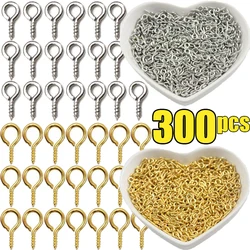 300pcs DIY Small Screw Eye Pins Stainless Steel Mini Tiny Clasps Hooks Screw Threaded Pendants Making Jewelry Findings 8/10mm