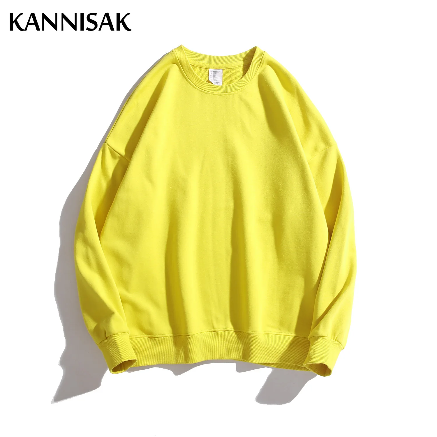 KANNISAK Oversize Sweatshirts Women 2022 Spring Autumn 100% Cotton Solid Harajuku Style Couple Pullovers Japanese Streetwear