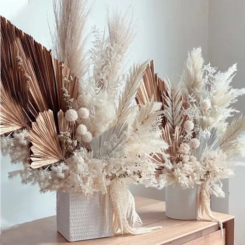 Boho Wedding Bouquet Dried Flower, White Preserved Natural Floral, Boho Palm Leaf, Wedding Arch Decor, Home Party Arrangement