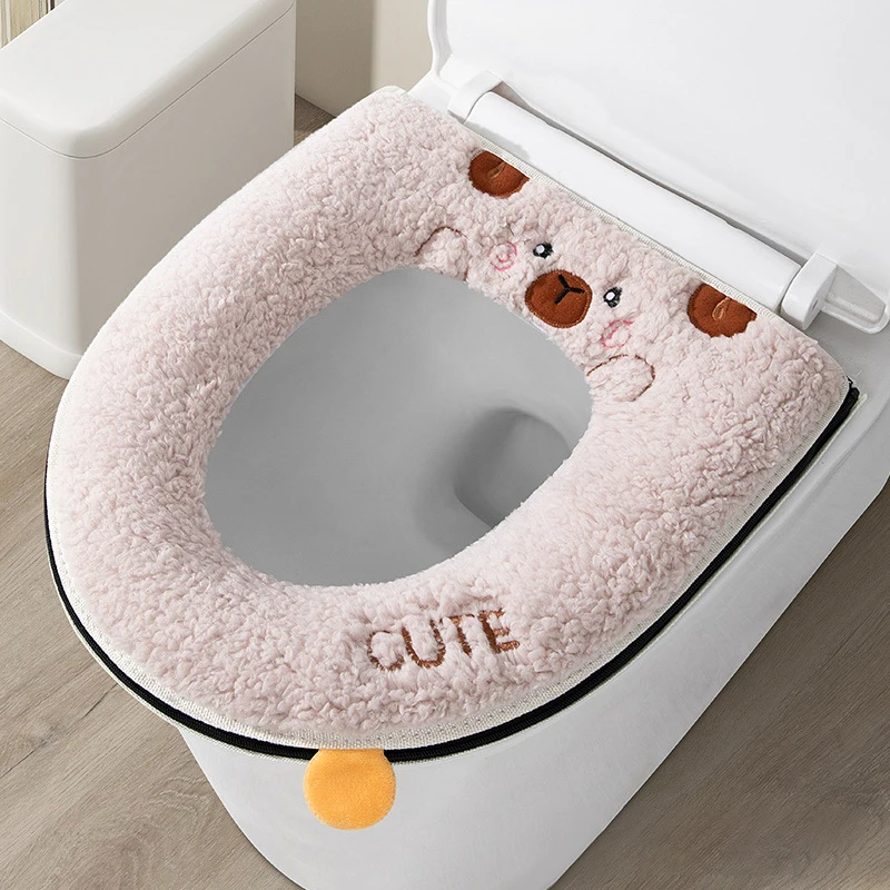 

Зимний теплый чехол на сиденье унитаза с рисунком медведя, утолщенная подушка для ванной комнаты, незаменимый детский чехол с мультяшным рисунком