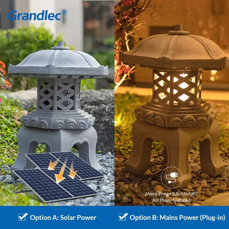 LED Fiberglass Flame Stone Pillar Design Lawn Lamp Solar Power Landscape Decoration Lighting