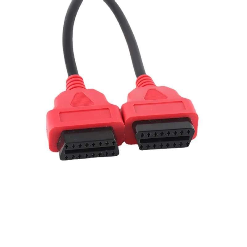 Red OBD2 Extension Line 16-core Round Wire Harness OBD 2 16 Pin ELM327 Male To Dual Female Y Splitter Extend Connector Cable