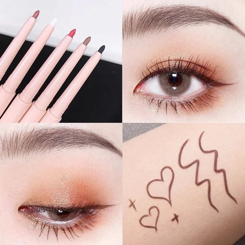 Ultradünner, mattierter, rotbrauner Eyeliner-Gelstift, langlebig, schnell trocknend, glatter Lidschatten, liegender Seidenraupenstift, Make-up-Kosmetik