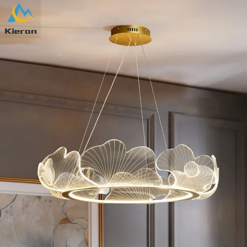 Imagem -03 - Simples e Moderno Destaque Acrílico Led Lustre Sala de Jantar Quarto Pingente Luz Estudo Sala Estar Decoração Folha Lótus Lâmpada Pingente