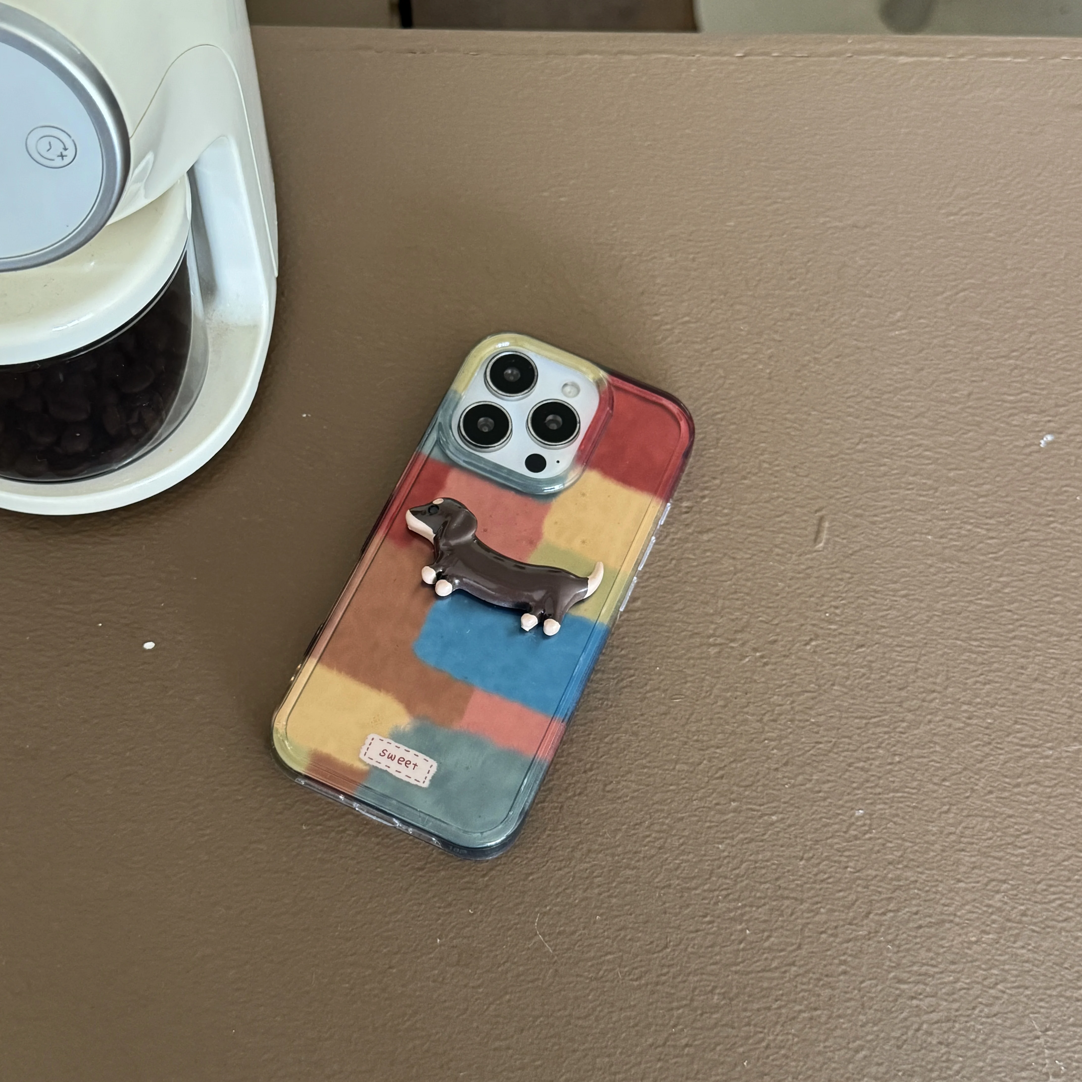 Estética de retazos coloridos con funda de teléfono 3D Kawaii Dachshund para iPhone 17 16 15 14 13 Pro Max funda trasera para teléfono Capa