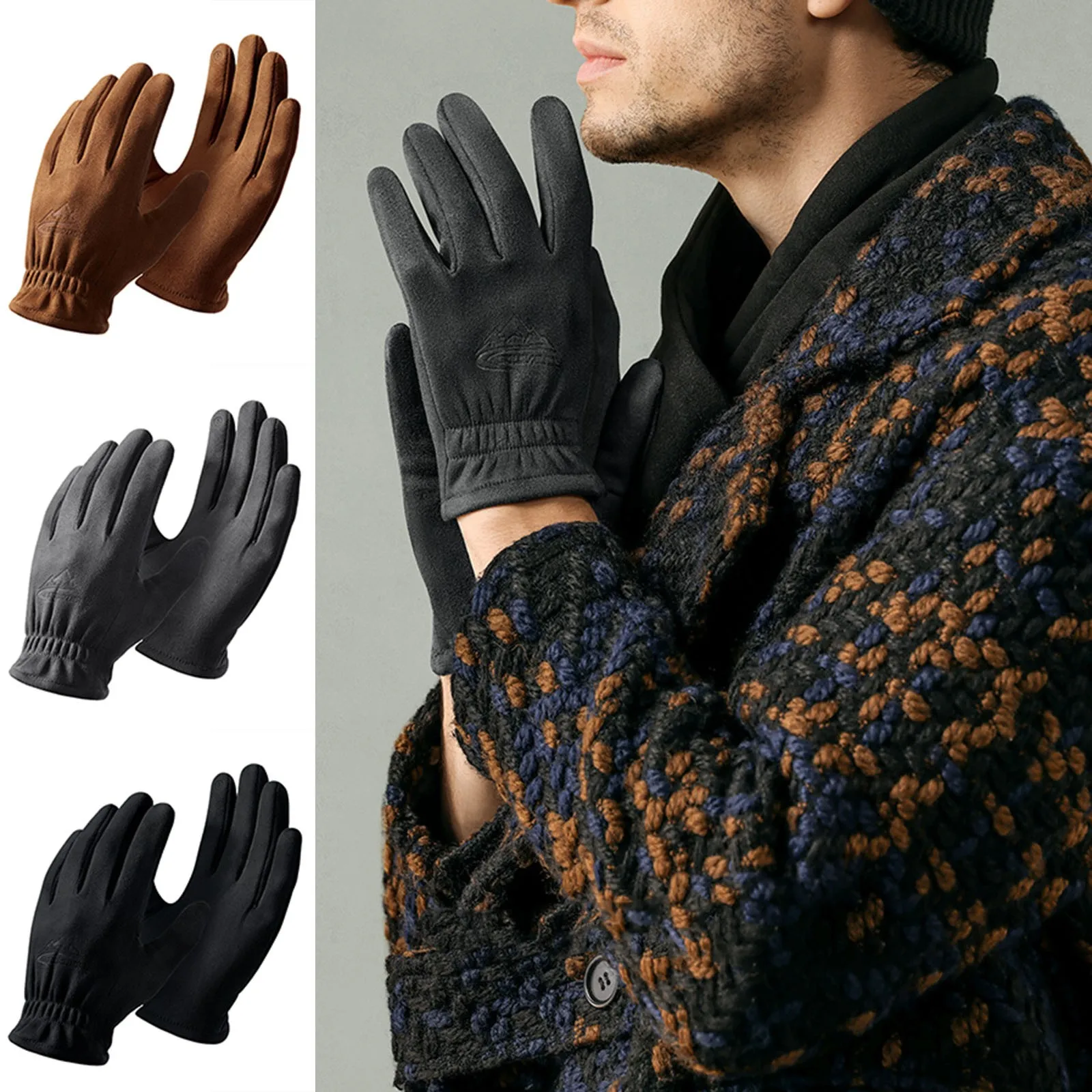 

2024 Fashion Winter Warm Suede Men's Gloves for Outdoor Cycling Anti Slip Anti Cold Thickened Touchscreen Men's Gloves