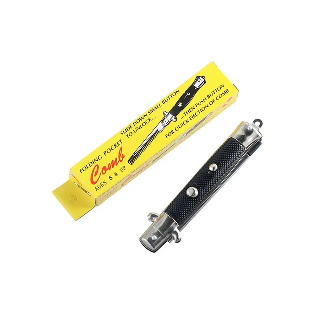 For Barbershop Press Button Switch Pet Modelling Moustaches Comb Folding Spring Comb Pocket Clip Hair Styling  Accessories