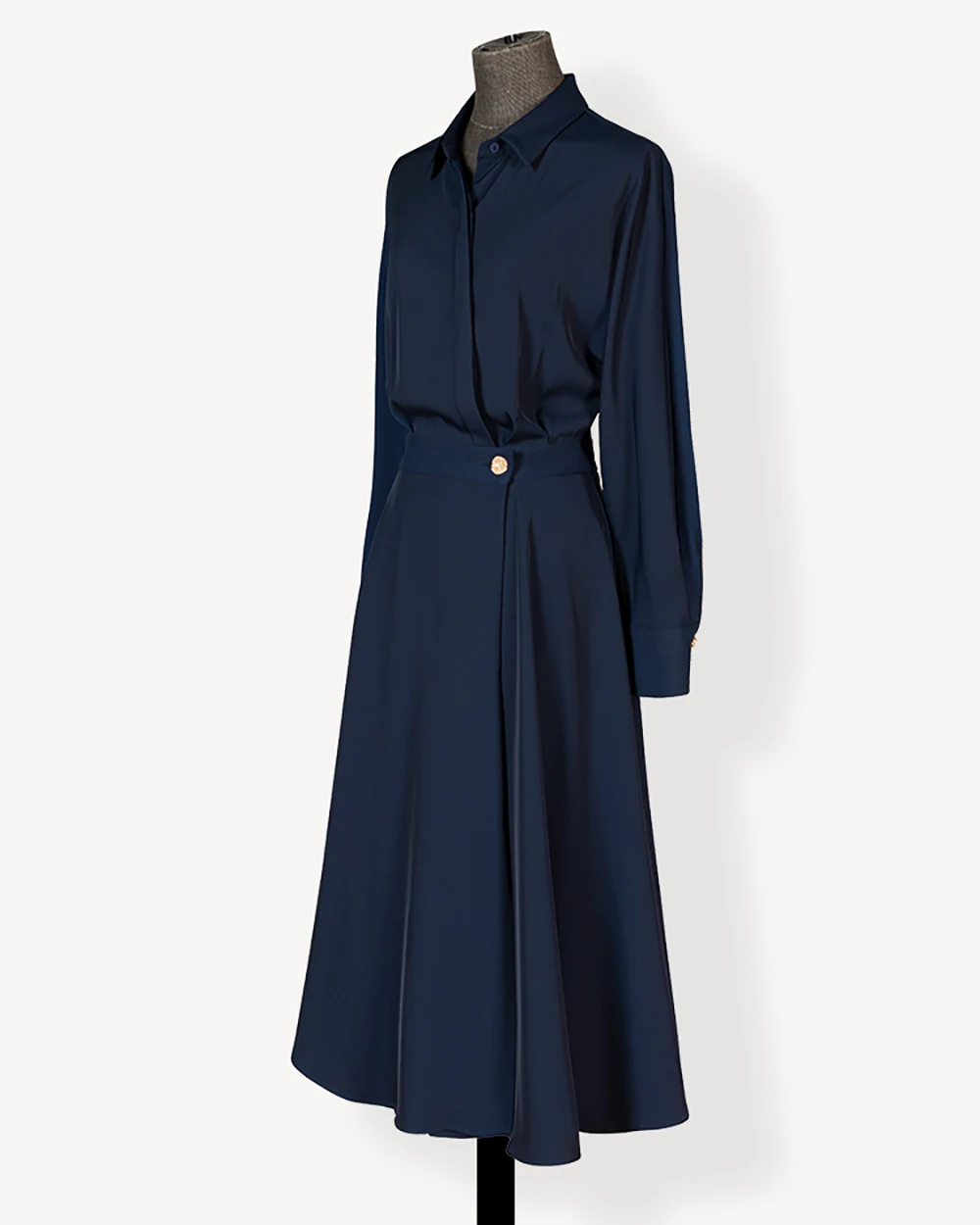 Damska granatowa sukienka koszulowa, elegancka, wysokiej jakości, z temperamentem, nowy jesienny styl, profesjonalny długi garnitur ze spódnicą dla kobiet.