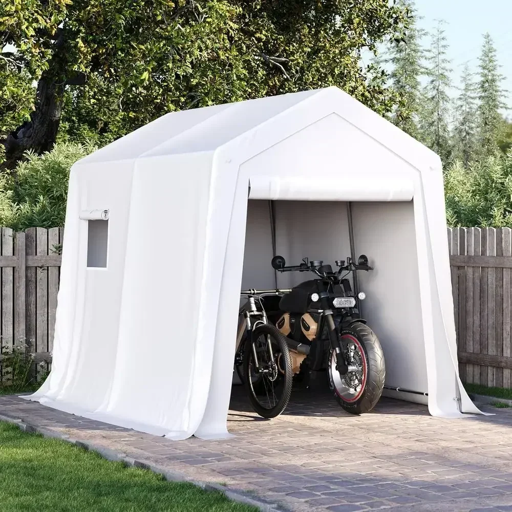 Outdoor Storage Shed Tent with Roll-up Door & Window - Weatherproof Carport for Vehicles, Equipment, and More (White)