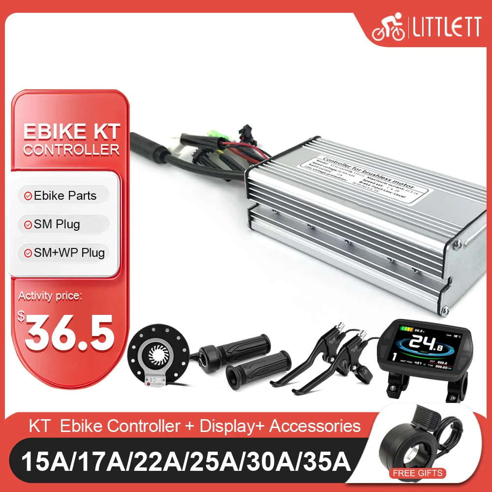 KT Ebike Controller 36V 48V 15A/17A/22A/25A/30A With TF01U TF02S Display For 250W-2000W Electric Bicycle Conversion Kit Parts