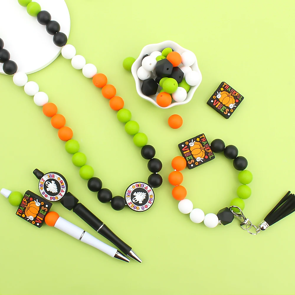 56pcs/set Silicone Beads Spooky Pumpkin Halloween for Jewelry Accessories DIY Pendant Pearl Keychain Necklaces Toys Ornamental