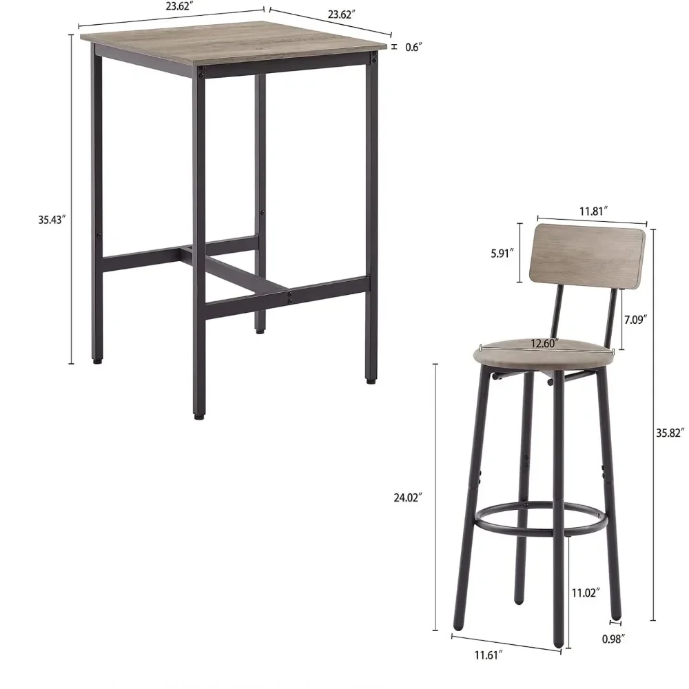 3-Piece Bar Table and Chairs Set for Small Space, Bar Set with Square Table and PU Stools,Breakfast Coffee Table for 2