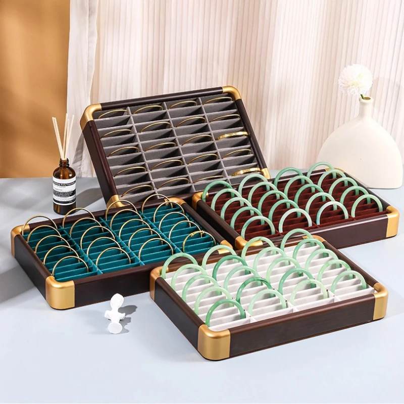 

Поднос для браслетов из цельного дерева, роскошные ретро-браслеты, лотки для хранения, выставочная стойка, витрина для ювелирных изделий, витрина для ювелирных изделий, принадлежности