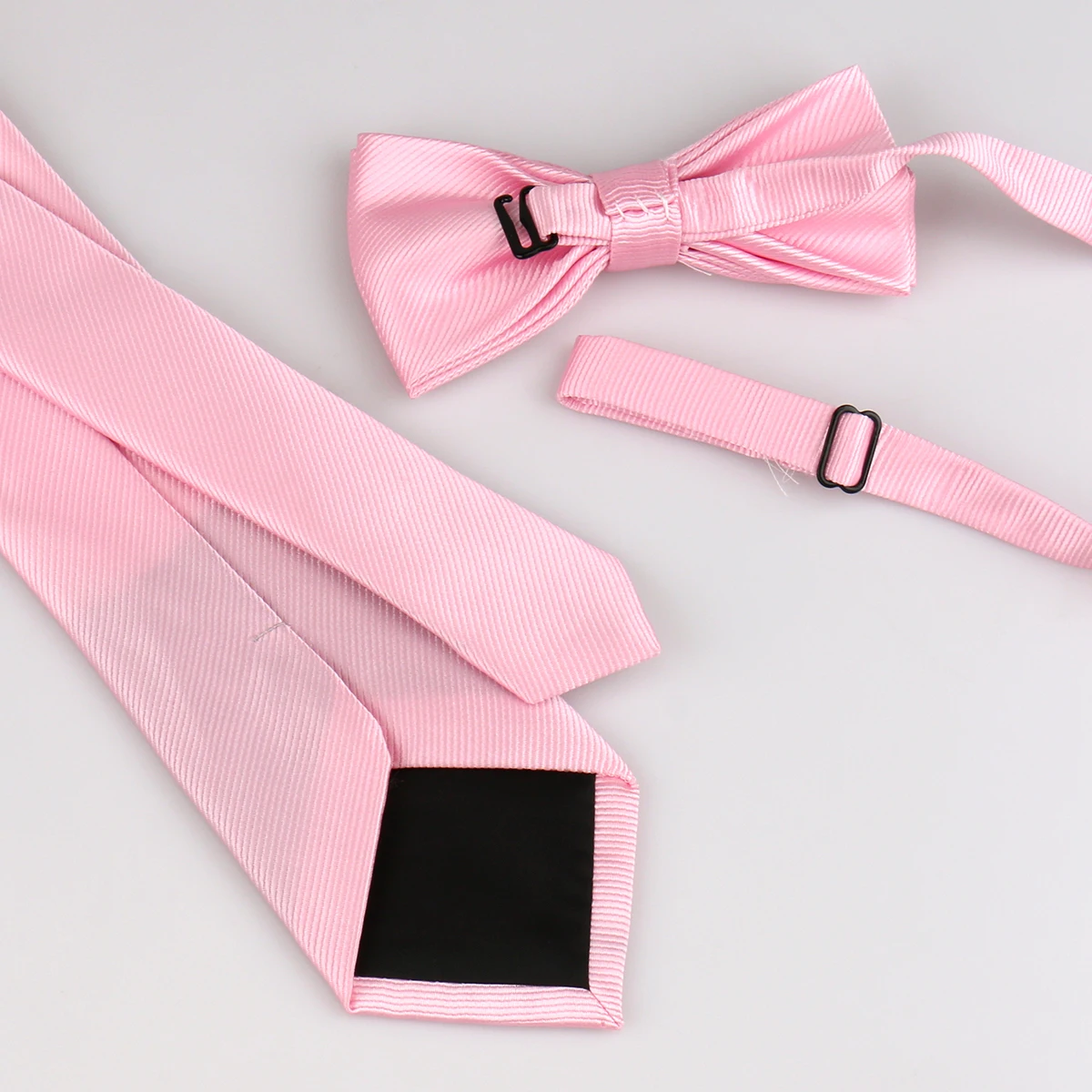 Classic Solid Color Mens Tie Set 2PCS Elegant Fashion 7.5cm Tie with Bow Tie Business Wedding Gift Formal Suit Accessories