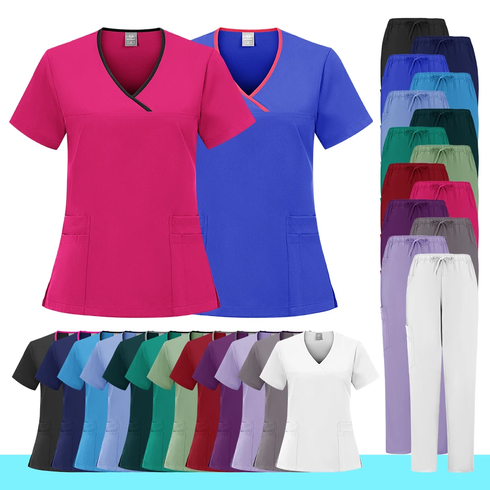 Uniforme médico de moda para mujer, conjunto de exfoliación, Top elástico suave con cuello en Y, pantalones, disfraz de médico, Clínica de mascotas, Hospital, policromo, nuevo