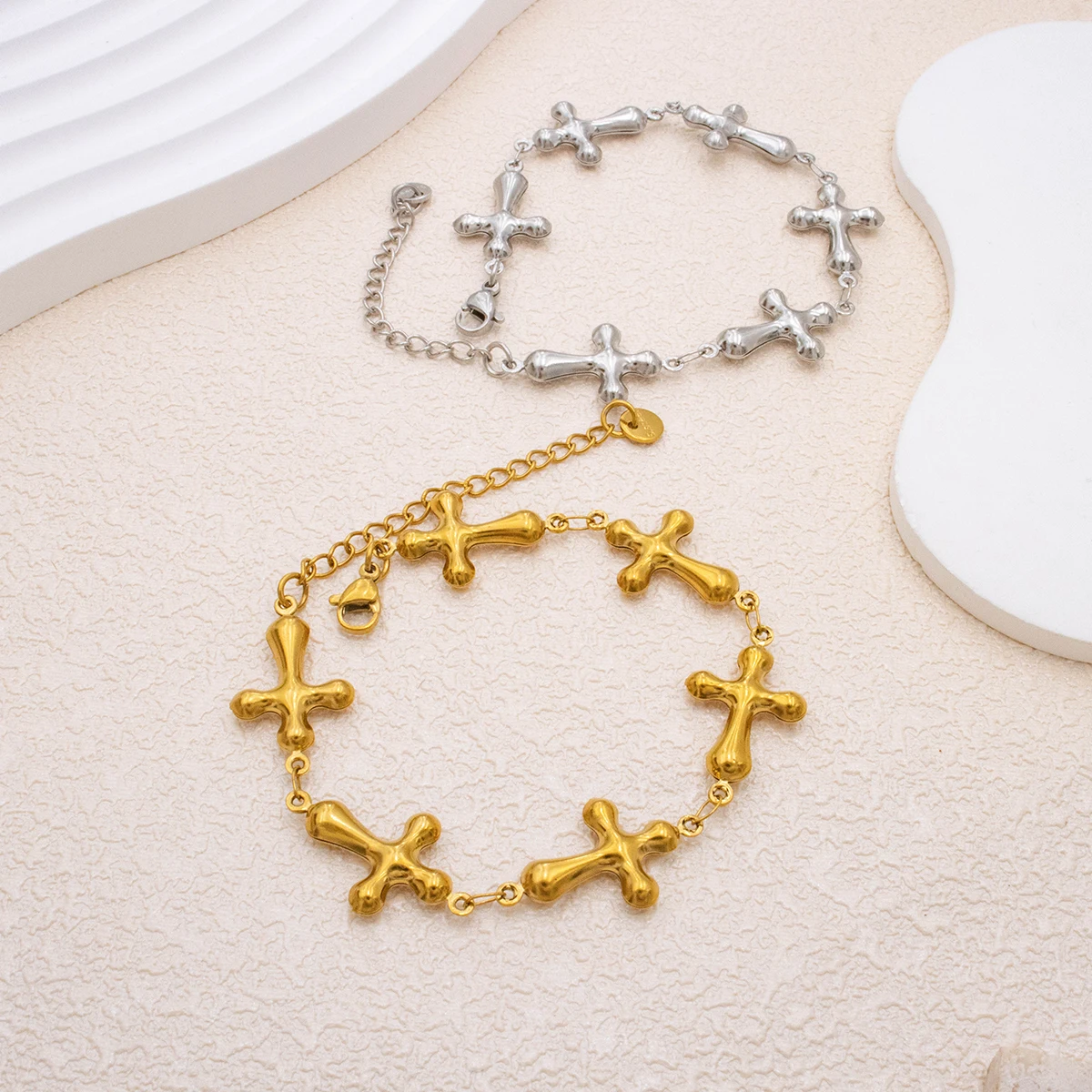 Gold Color Crucifix Bracelet Stainless Steel Jewelry Light Luxury Party Accessory for Women & Teens