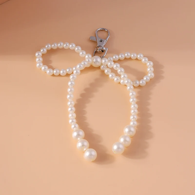 Cute Handmade Pearl Bowknot Keychain Women Girl Key Ring for Car Key Holder Handbag Accessories DIY Jewelry Gift