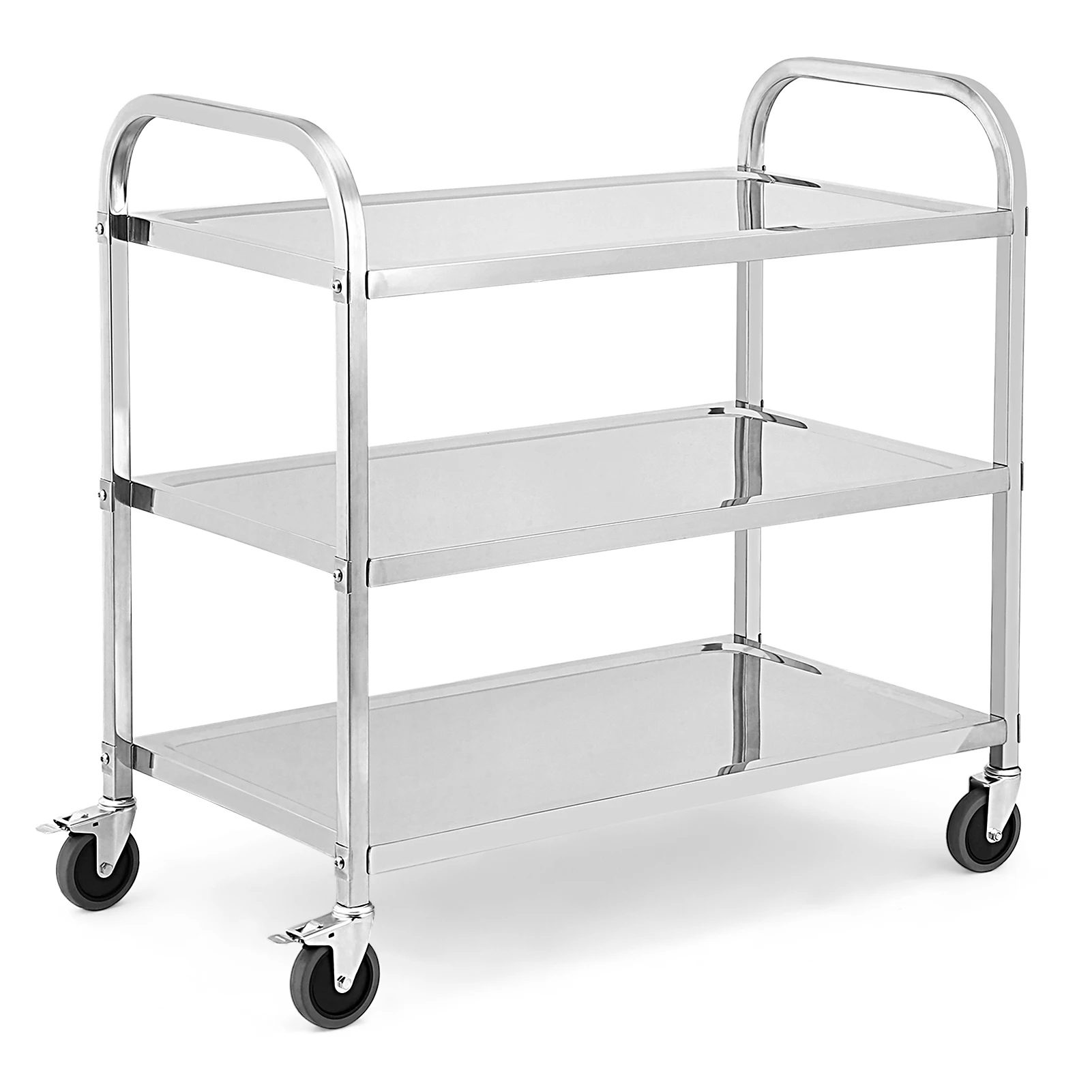 3-Tier Stainless Steel Utility Cart with Wheels - Spacious Trolley, Durable Construction, Silent Brake Wheels, Heavy Duty 330Lbs