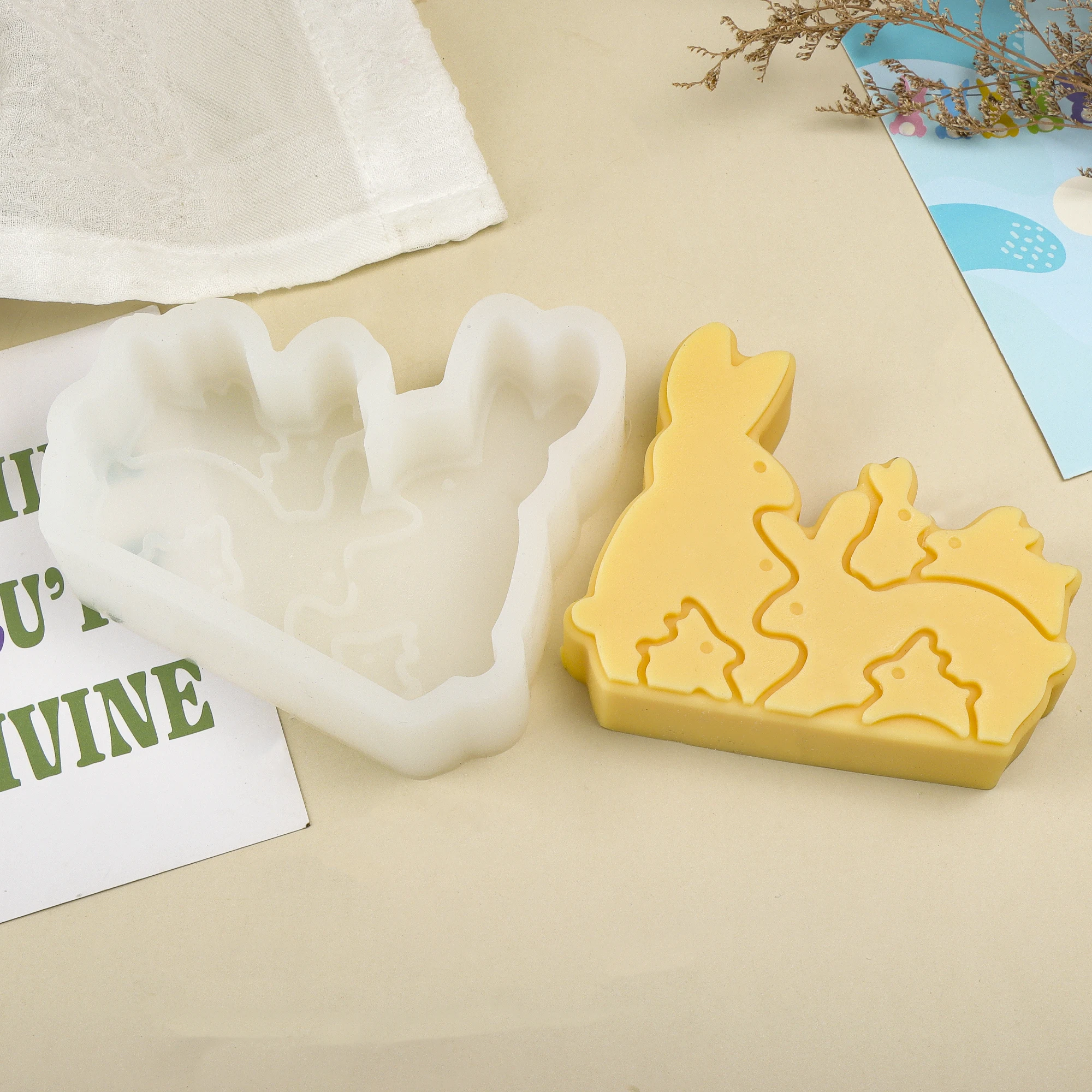 Новая силиконовая форма с цветочным кроликом, сделай сам, семейная форма для свечей с кроликом для изготовления ароматических свечей, гипсовая смола, домашний декор, подарки ручной работы