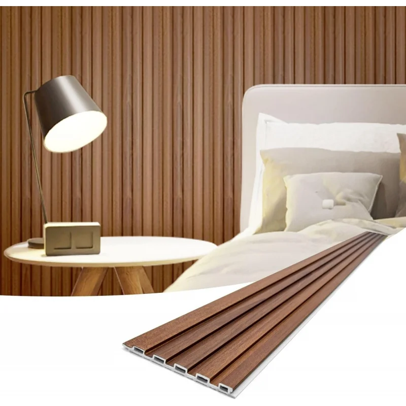 

Slat Wall Panels, WPC Soundproof 3D Wall Paneling Interior Wall Decor, TV Background, 8-Pack 96 x 6 in. Teak