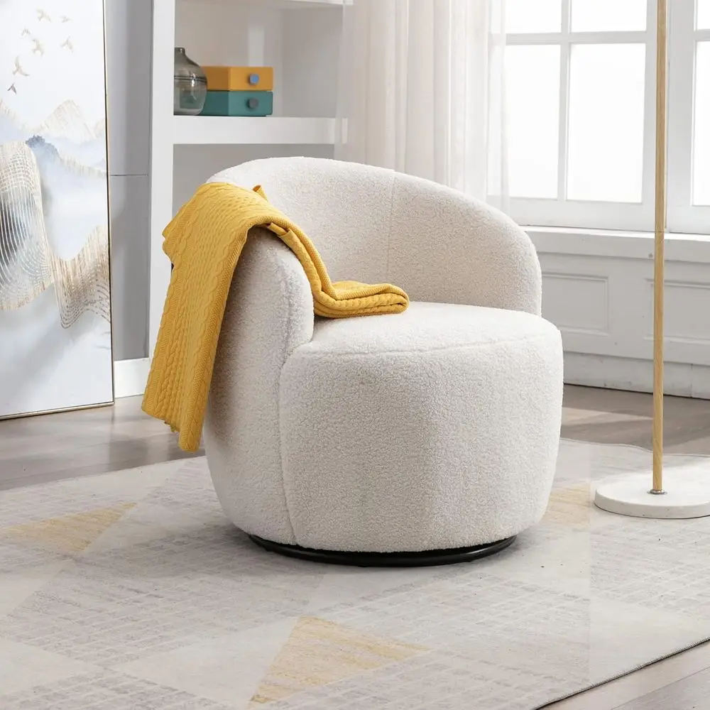 

360° Swivel Lounge Chair, Comfortable Club Armchair for Living Room or Bedroom, Ivory Teddy-Colored Accent Chair