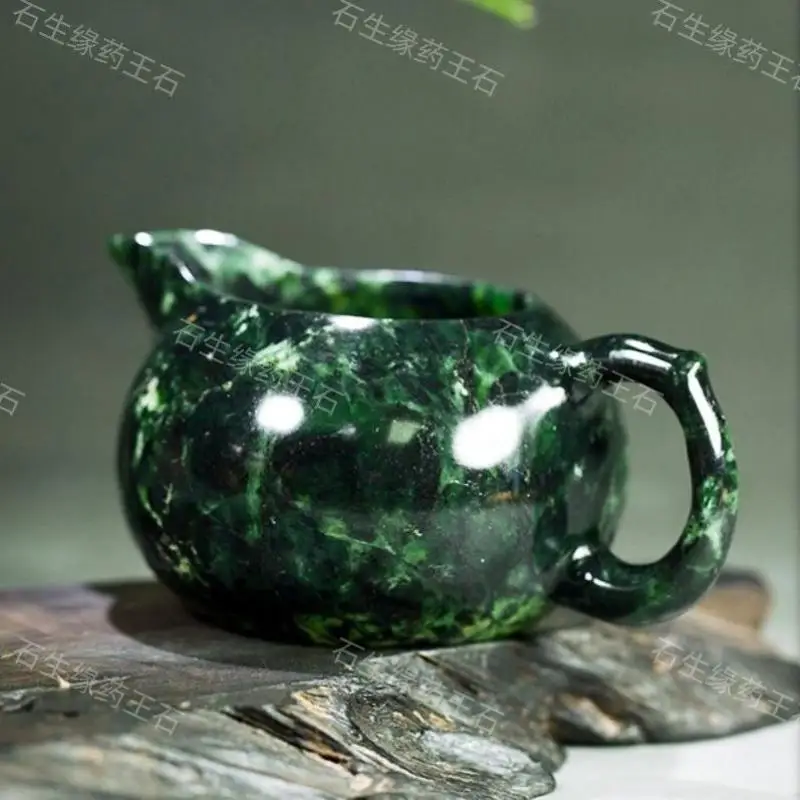 Natural Green Jade Pot Tea Dispenser Health Gongfu Teaware Genuine Tibetan Medicine King Stone Magnetic Jade Water Pots Kettles