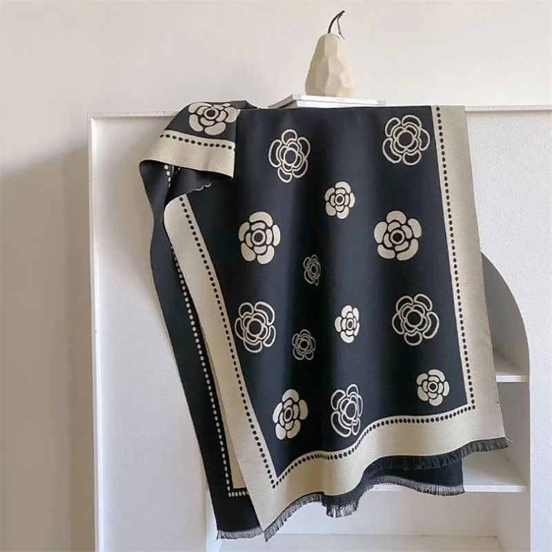 

New Luxury Autumn Winter Camellia Imitation Cashmere Scarf Women Fashion Versatile Lady Girls Warm Cape Neck Ladies Scarves