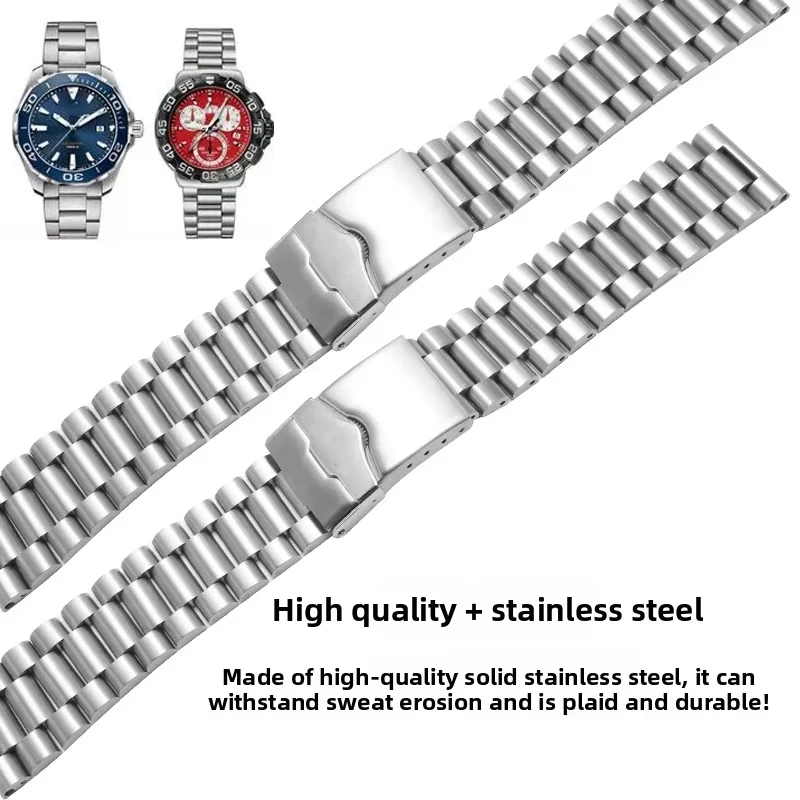20mm 22mm Universal For TAG heuer F1 Watch Strap Flat End Push Button Deployment buckle Stainless Steel Watchband Men Bracelet