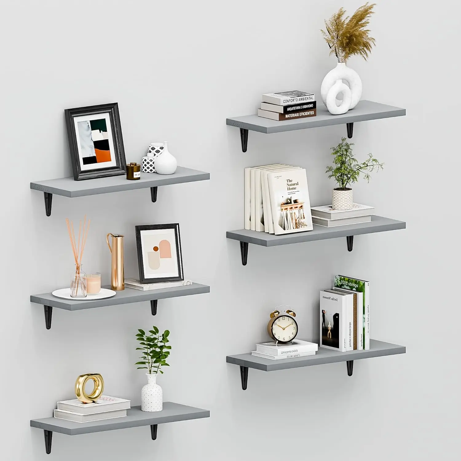 

Floating Shelves for Wall Set of 6, 15.7in Wood Wall Shelf for Decor, Bathroom, Bedroom, Storage, Book,Kitchen, Living