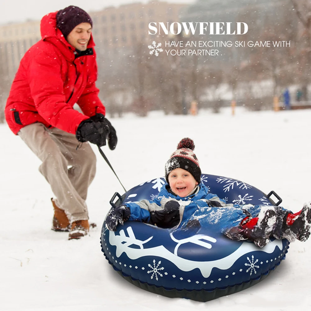 Inflatable Snow Sled with Handles Thickened Winter Inflatable Snow Tube Waterproof Ski Circle PVC Sledding Sleigh Outdoor Sports