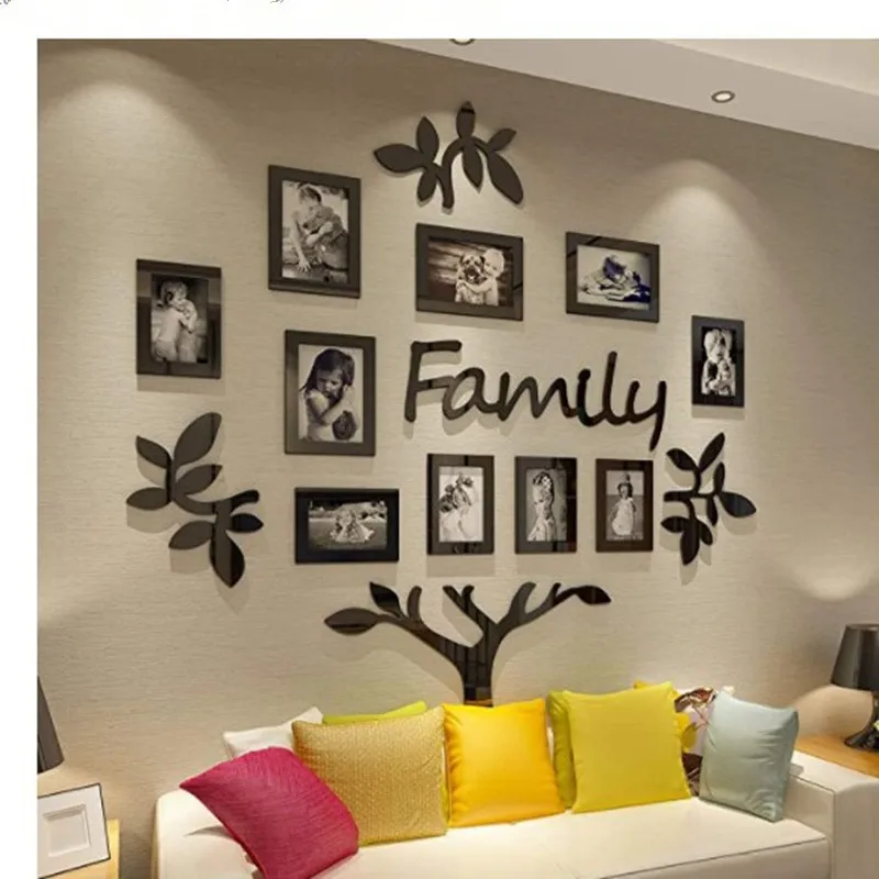 3D Acrylic Mirror Photo Frame Wall Sticker Family PhotoTree Decor for Living Room TV Backdrop Art Wallpaper Home Decor