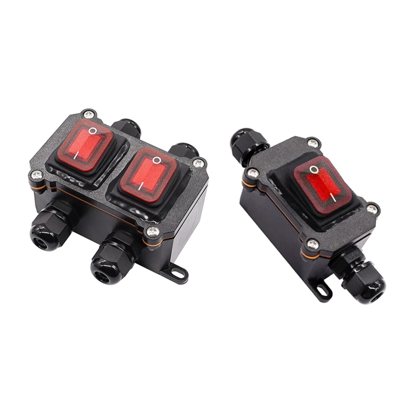 2PCS IP67 Waterproof Inline Cord Switch 12VDC 20A DPST On Off Outdoor Toggle Switch With Red Light Rocker Button Easy To Use