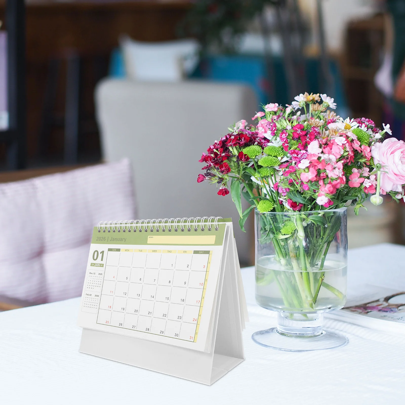 

Mini Desk Calendar 2026 Small Standing Flip Calendar for Daily Planning and Scheduling Home Office Decor Light Green