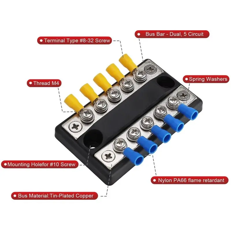 B17C DC 100A 12V-48V 5Way Power Distribution Block Bus Bar Terminal Block For RV Car Boat Yacht Etc