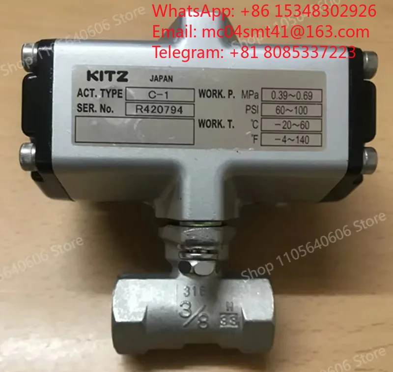 C-1 Pneumatic Ball Valve 3/8 Inch DN10, 316 Stainless Steel Threaded Ball Valve, Working Pressure 0.39~0.69MPa for Fluid Control