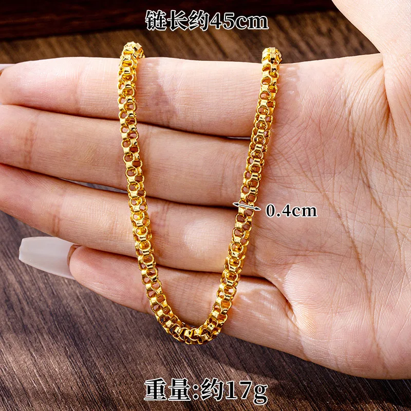 

Luxury 24K 9999 Pure Gold real gold Women's Simple Style Hollow-out Style Necklace and Bracelet Set