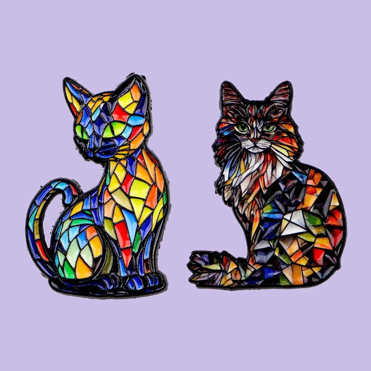 2 teile/satz Bunte Glas Katze Emaille Pin Broschen Für Frauen Revers Pins Abzeichen auf Rucksack Kleidung Zubehör Mode Schmuck Geschenk