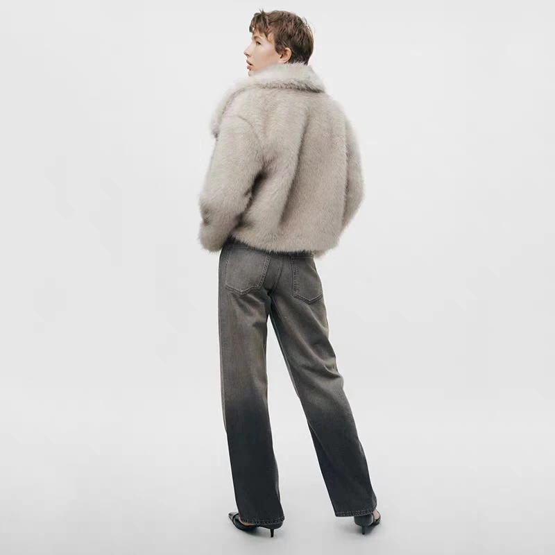 

Fall 2023 Women's ort Coat Collar Artificial Fur Effect Trendy Jaet Youth College Sweet Sle Long Sve Thiened