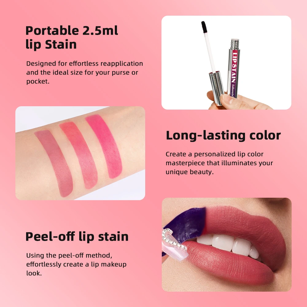 Peel Off Lip Stain Reveal Long Lasting Waterproof Pink Lip Tint Transfer Proof Non-stick Cup Natural Lip Stain Women's Cosmetics